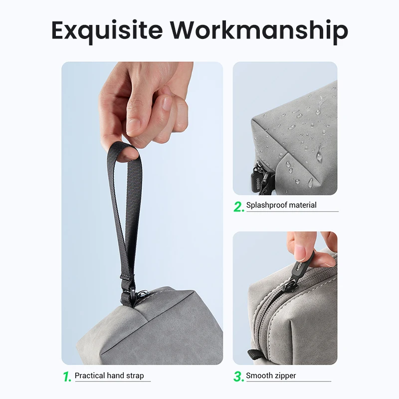 UGREEN Leather Storage Bag for Earphone USB Cable Organizer Bag for Headphones Charger Cell Phones Digital Accessories Bag