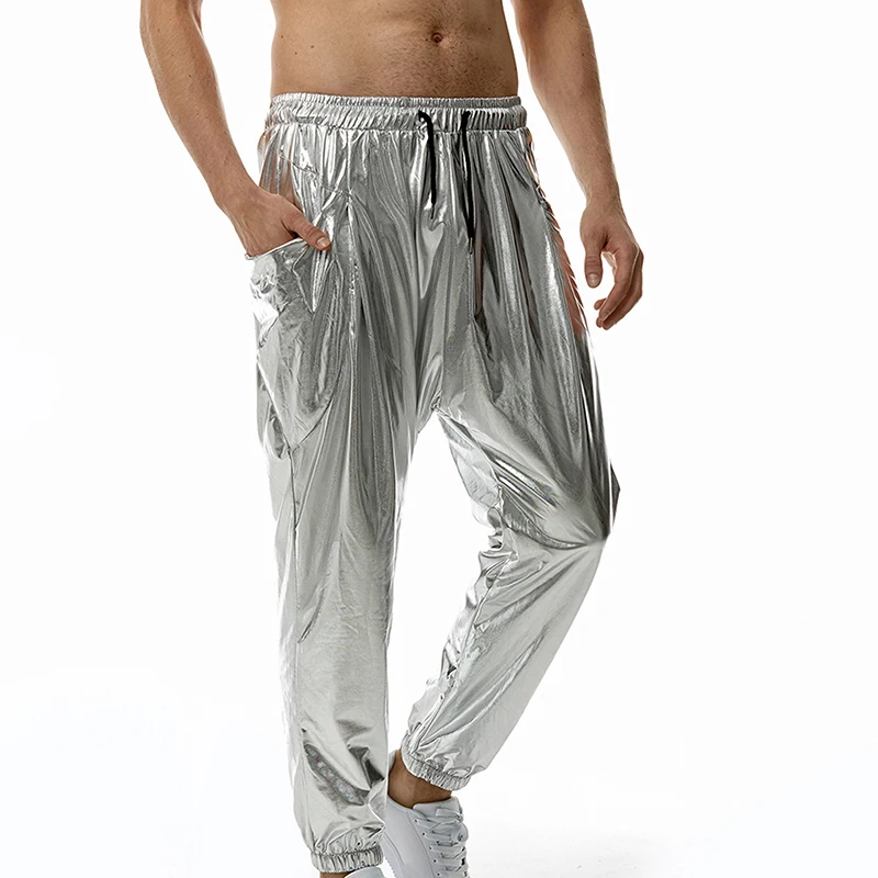 

Men s Metallic Joggers Shiny Jogger Pants Elastic Waist Holographic Color Hip Hop Trousers Workout Pants Sweatpants