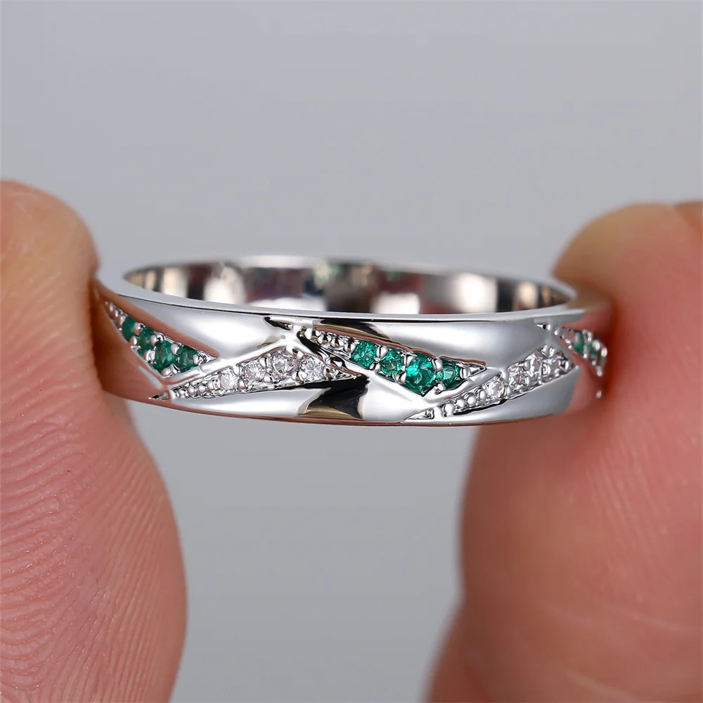 Green Crystal Small Stone White Zircon Rings For Women Trendy Silver Color Bridal Engagement Band Wedding Jewelry Versatile Gift