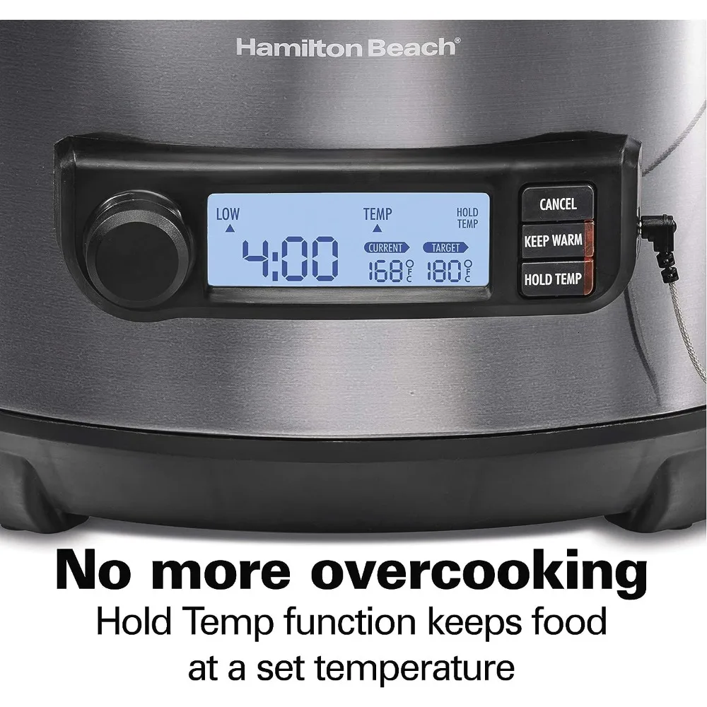 Portable 6 Quart Set & Digital Programmable Slow Cooker with Lid Lock, Temperature Probe, Dishwasher Safe Crock & Lid, Stainless 4
