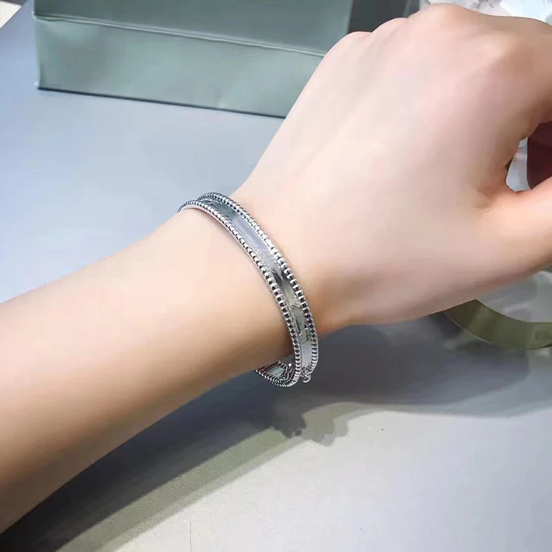 Lycfn Hot New Luxury Beaded Edge Signature Bracelet 925 Silver Plated Women's Fashion Brand Jewelry Gift