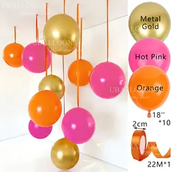 Vibrant Orange and Hot Pink Balloons with Satin Ribbon Bows - Set of 10 for Celebrations and Decor (3 Colors - A)