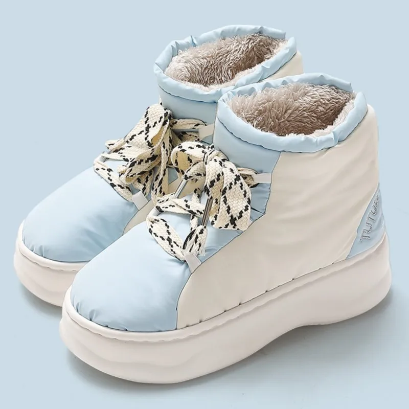 

Женские Водонепроницаемые зимние ботинки на толстом каблуке, зимняя пушистая обувь, новинка 2024, плюшевые женские уличные легкие ботинки на массивной платформе