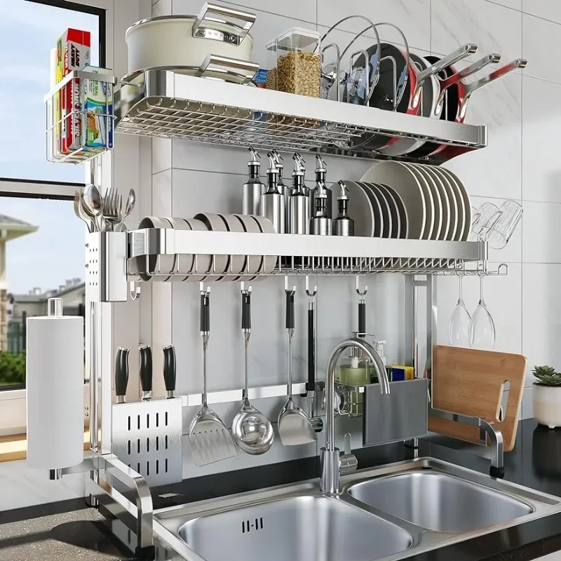 

Over The Sink Dish Drying Rack, 3-Tier Over The Sink Drying Rack Stainless Steel Adjustable (29.1''~37.4''), Multifunction