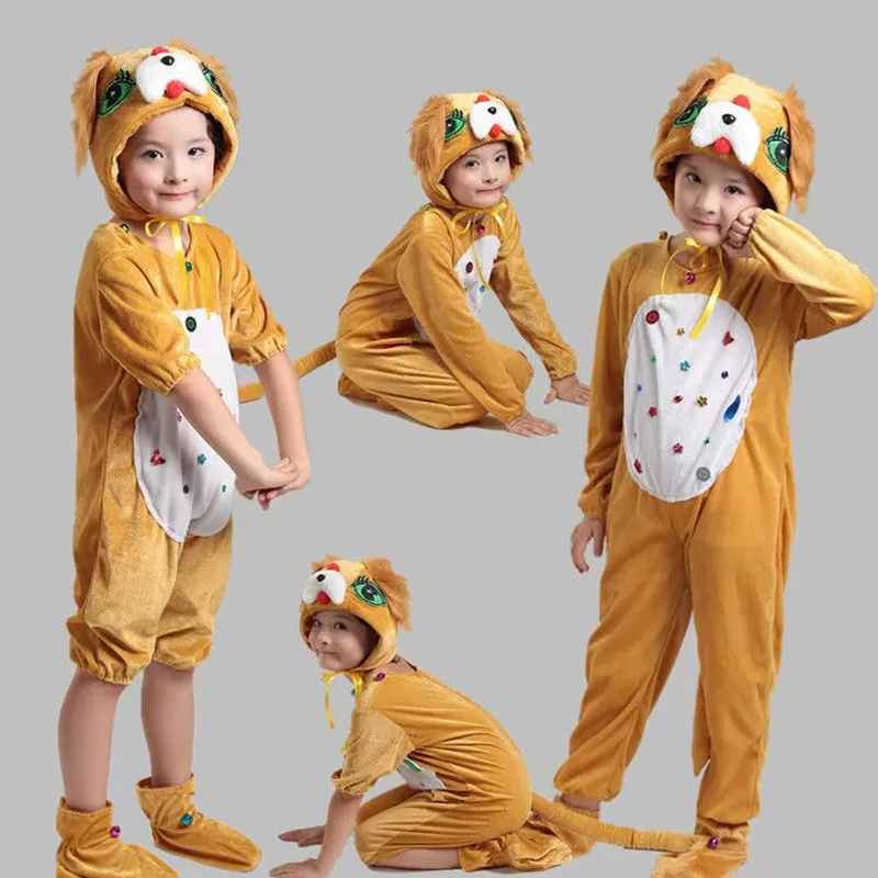 

Brown Cute Dog Cosplay Jumpsuit For Kids Carnival Halloween Party Clothing Festival Dress Up Kindergarten Stage Performance