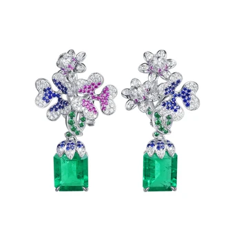 Pirmiana New Design 9k Gold 6.53ct/2pcs Lab Grown Emerald Earrings D Moissanite Diamond Fashion Women Jewelry