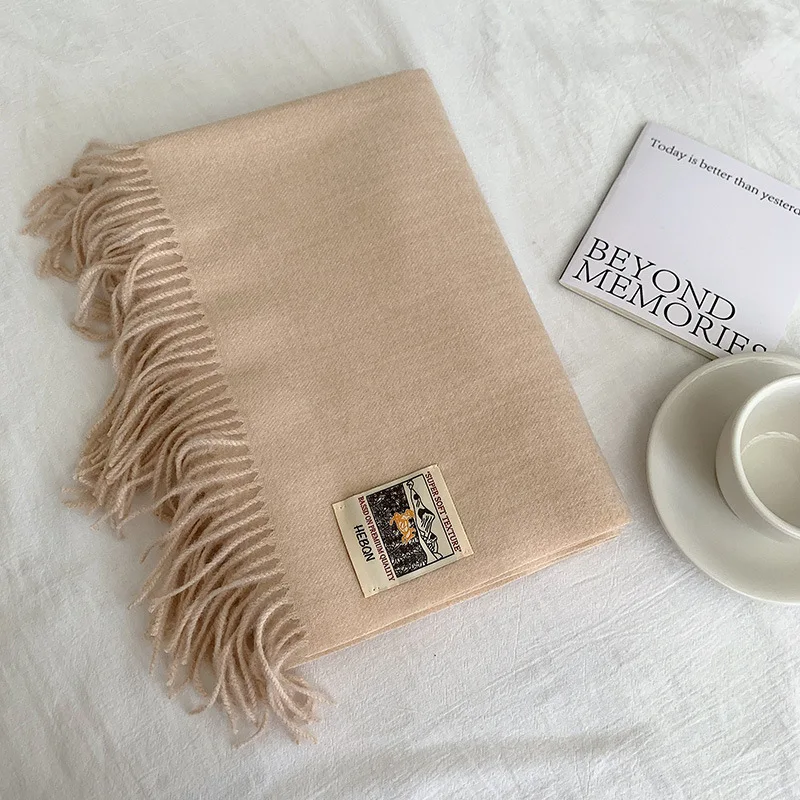 Winter Solid Color Versatile Scarf Women\'s 2023 New Soft Tassel Imitation Cashmere Student Warm Bib Neck Cold Protection Shawl