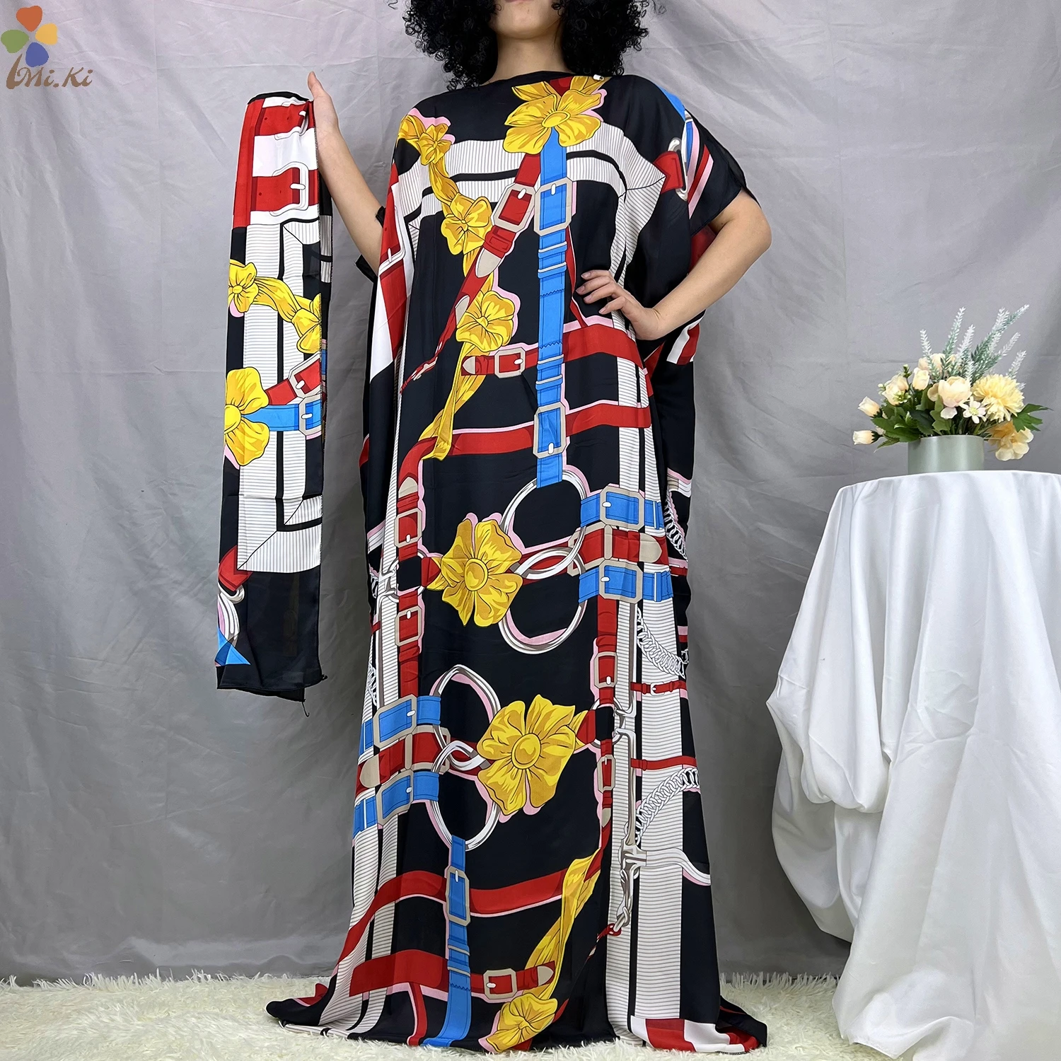 Hot Selling Fashion classic African clothing dashiki robe silk fabric women's 2-piece printed loose dress MS222