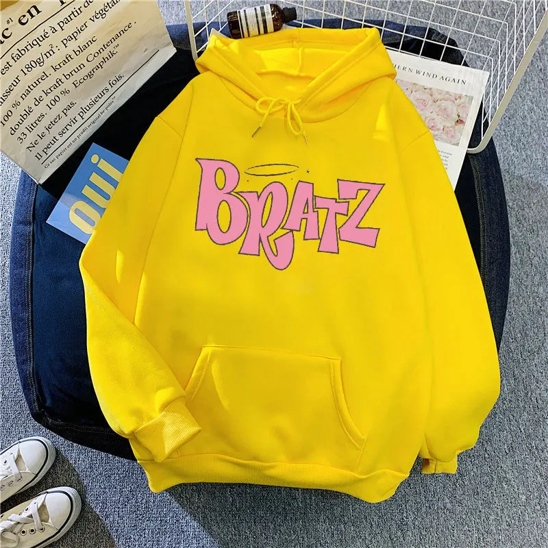 Spring and Autumn New Men's and Women's Fashion Versatile Hooded Sweater Bratz Letter Print Loose Casual Street Sweatshirt