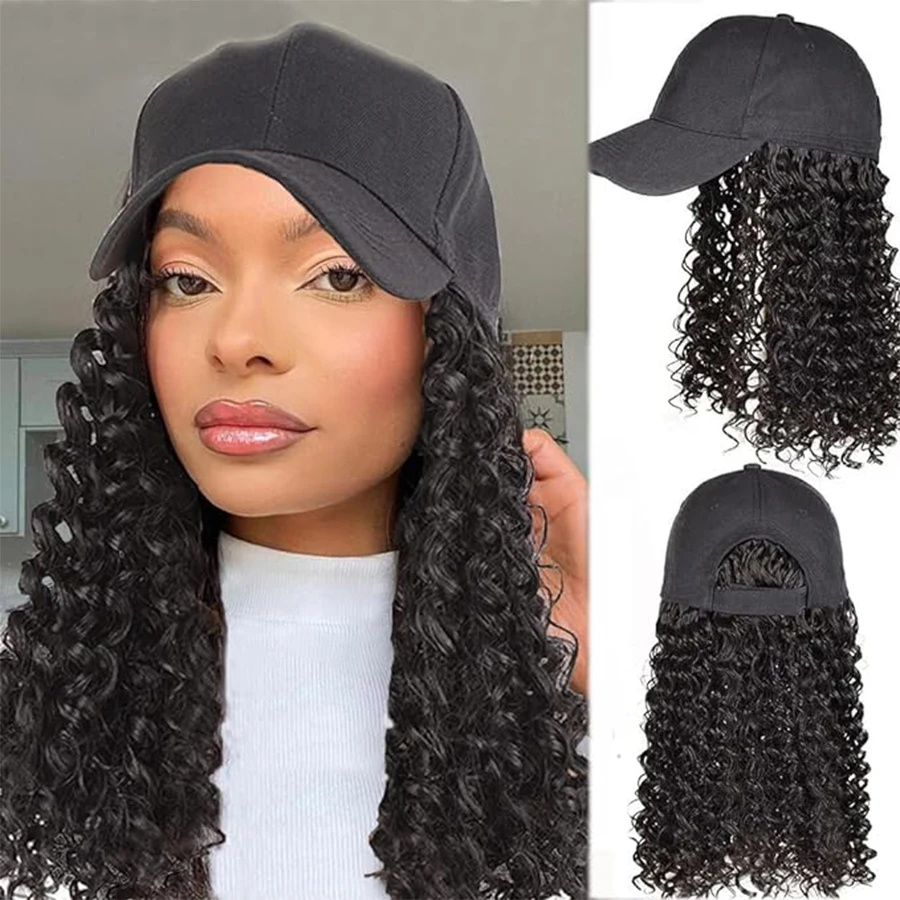 Synthetic Wig With Baseball Cap Wave Wavy Long Curly Hair Adjustable Cap Hair Extensions Natural Hairpiece For Women
