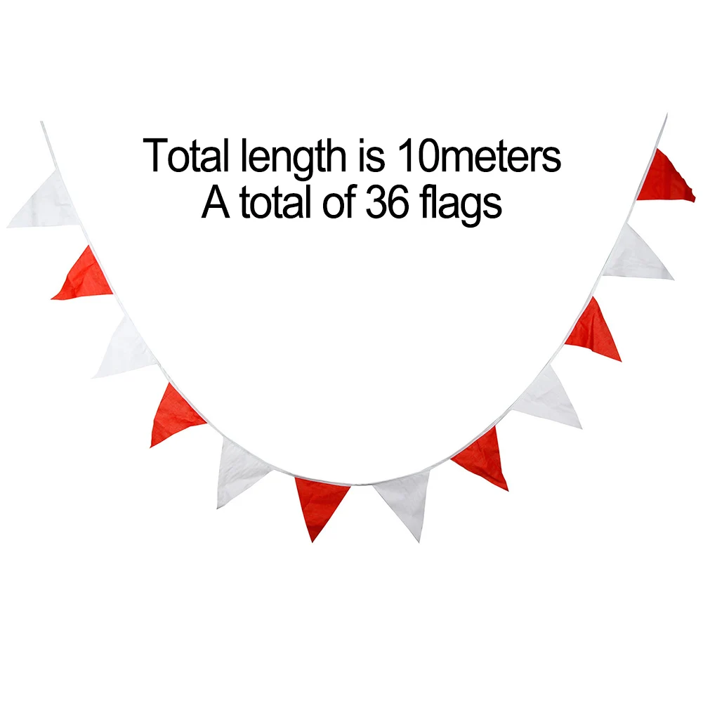 

White Red Flag Triangle Flag 15cmx19cmx19cm 36 Flags Birthday Decorations Cotton Garden Tea Parties Waterproof