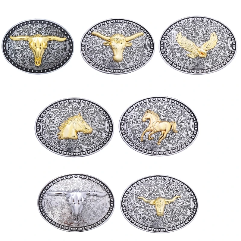 

Engraved Animal Cowboy Belt Buckle Heads Horse Western Belt Buckle for Men Women Fits for Belt Width 1.5 inch