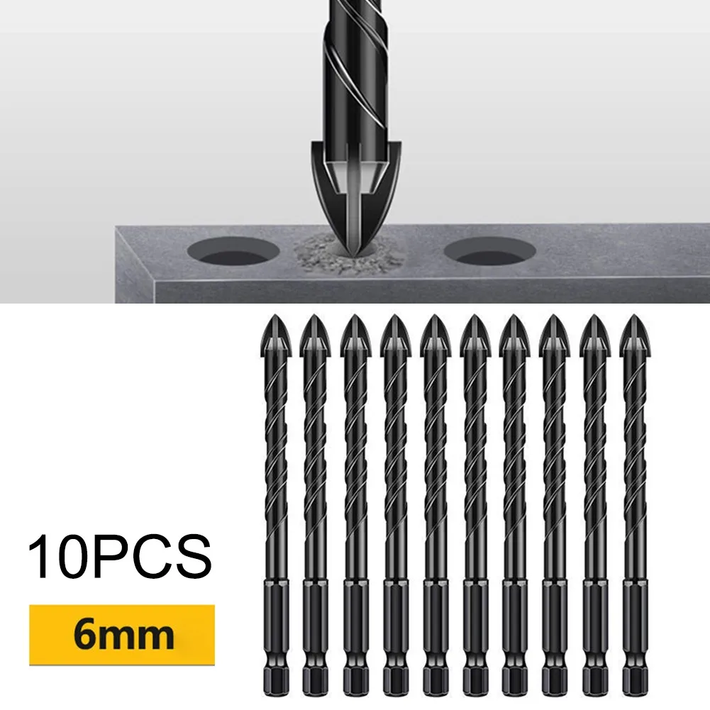 10PCS 6mm Cross Hex Tile Drill Bit Set Triangle Bit Tool Kit 1/4''Hex Shank Cross Tile Bit Glass Ceramic Concrete Hole Opener 10pcs 6mm cross hex tile drill bit set triangle bit tool kit 1 4 hex shank cross tile bit glass ceramic concrete hole opener