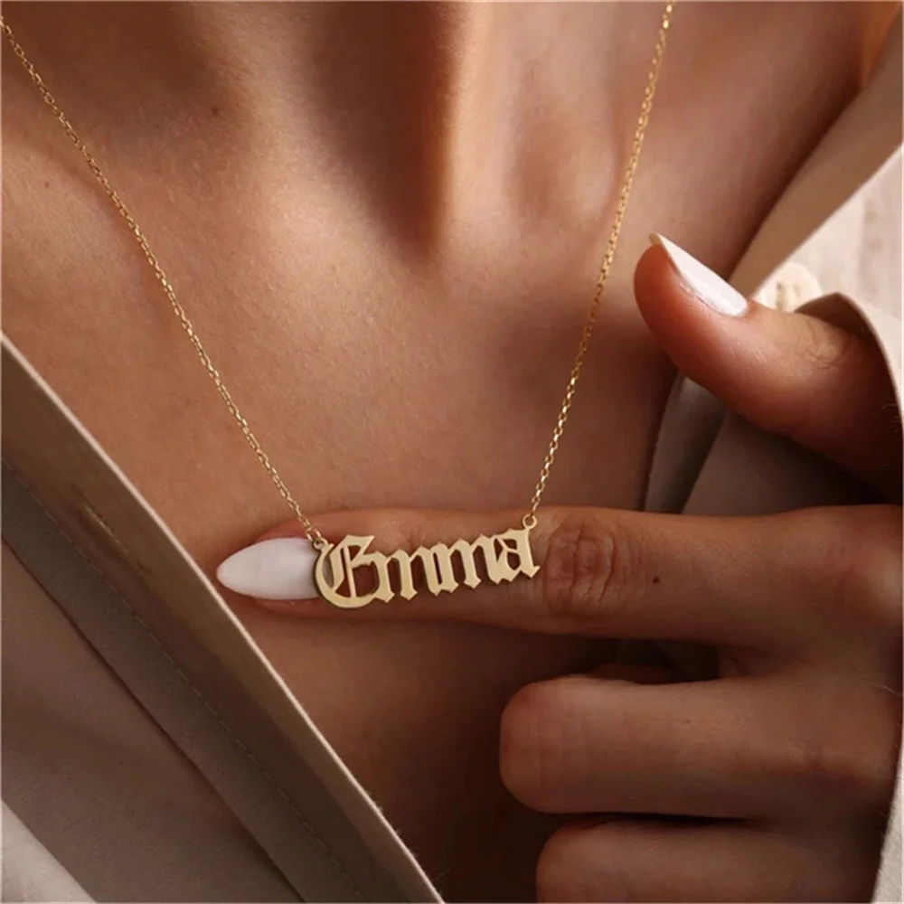 

Custom Name Women Necklace Personalized Letter Nameplate Pendant men Stainless Steel cross chain Necklace Gold Jewelry fine Gift
