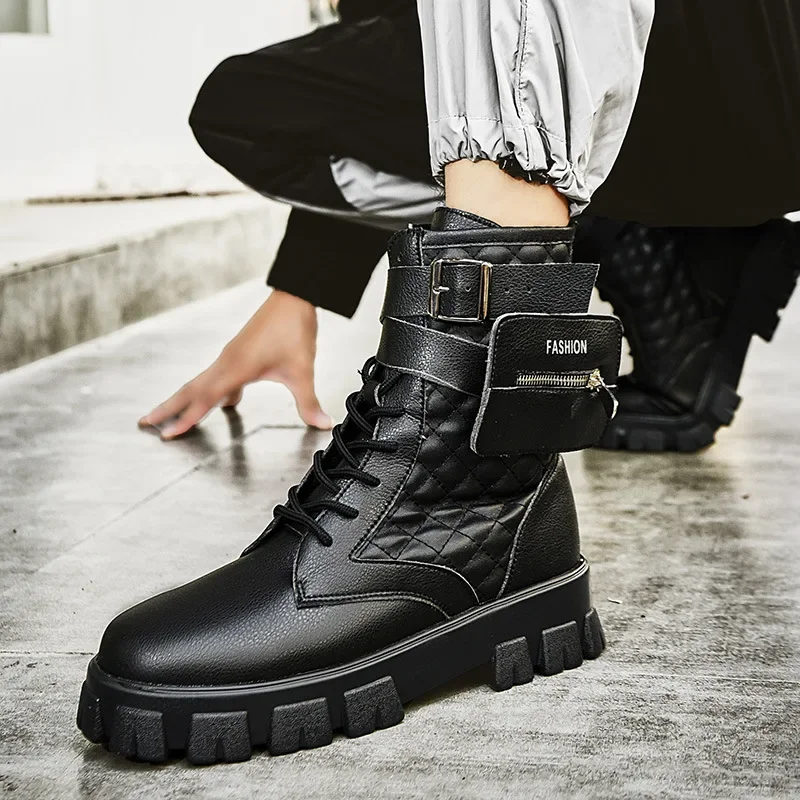 Street Hip Hop Sneakers Dancing Casual Rock Wax Leather Ankle Boots Classic Lace Up High Top Men Sneakers leather boots,mens leather boots,motorcycle leather boots