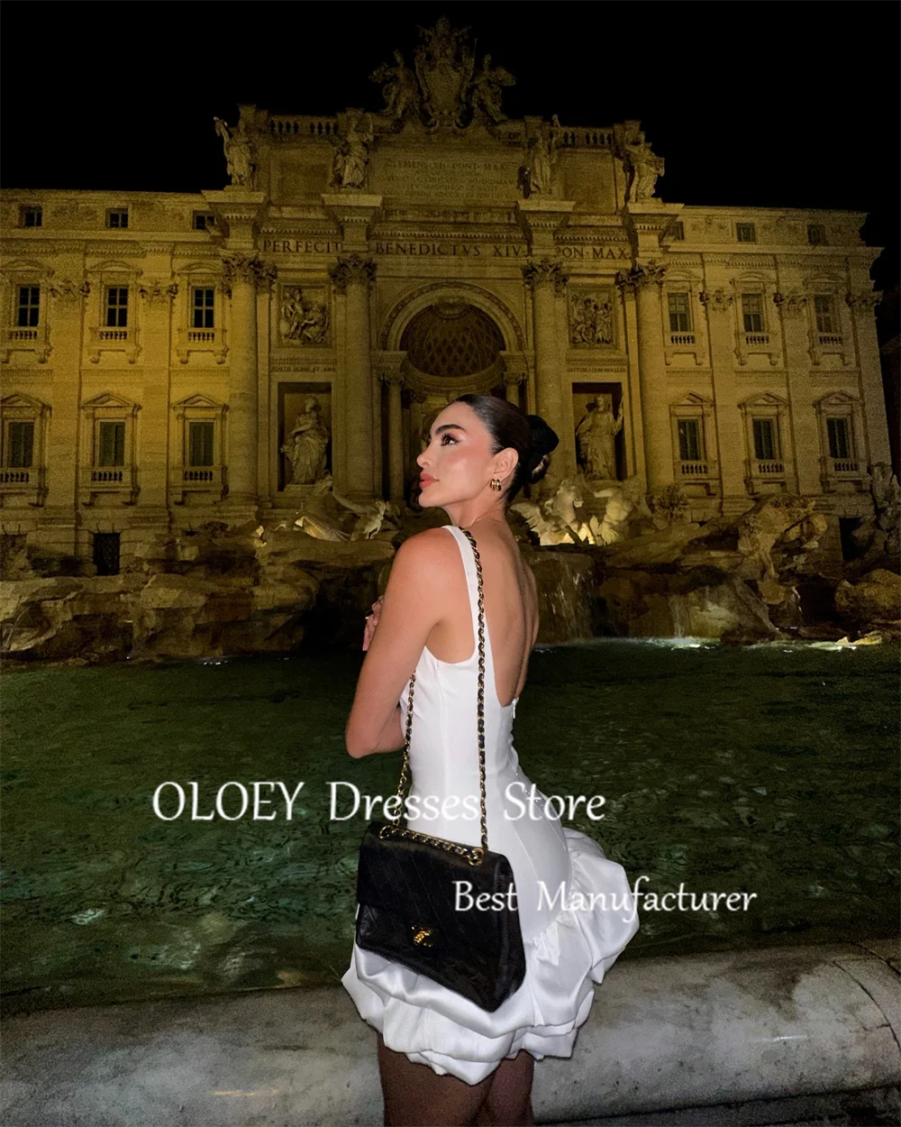 OLOEY Ivory Pleats Satin Mini Prom Cocktail Dress Sleeveless Short Wedding Party Dress Backless Zip Formal Prom Gown Made