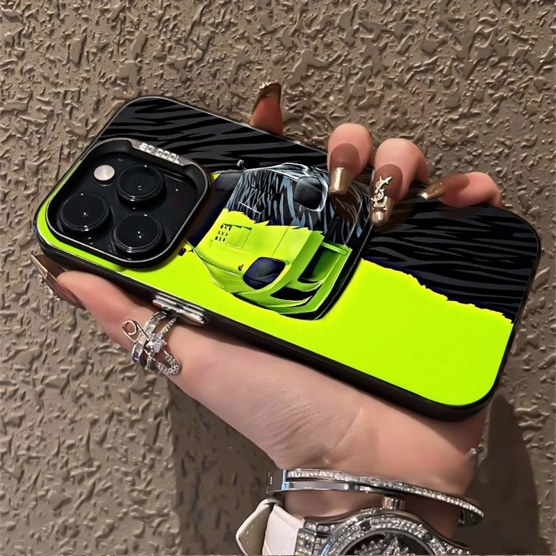 Stylish Black and Green Car Pattern Phone Case - Sleek Back Cover Design