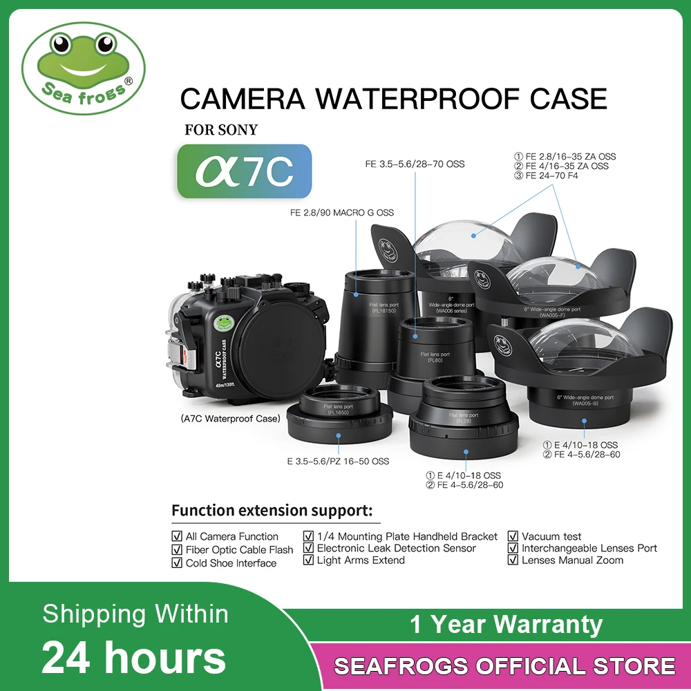 Seafrogs 방수 카메라 하우징 다이빙 케이스,  A7C 용, 90mm, 28-70mm, 16-50mm, 10-18mm, 28-60mm