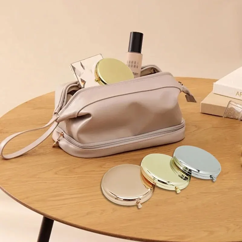Double-Sided Small Mirror Portable Folding Round Makeup Mirror Rose Gold Simple Mini Men Women Handheld Pocket makeup mirror