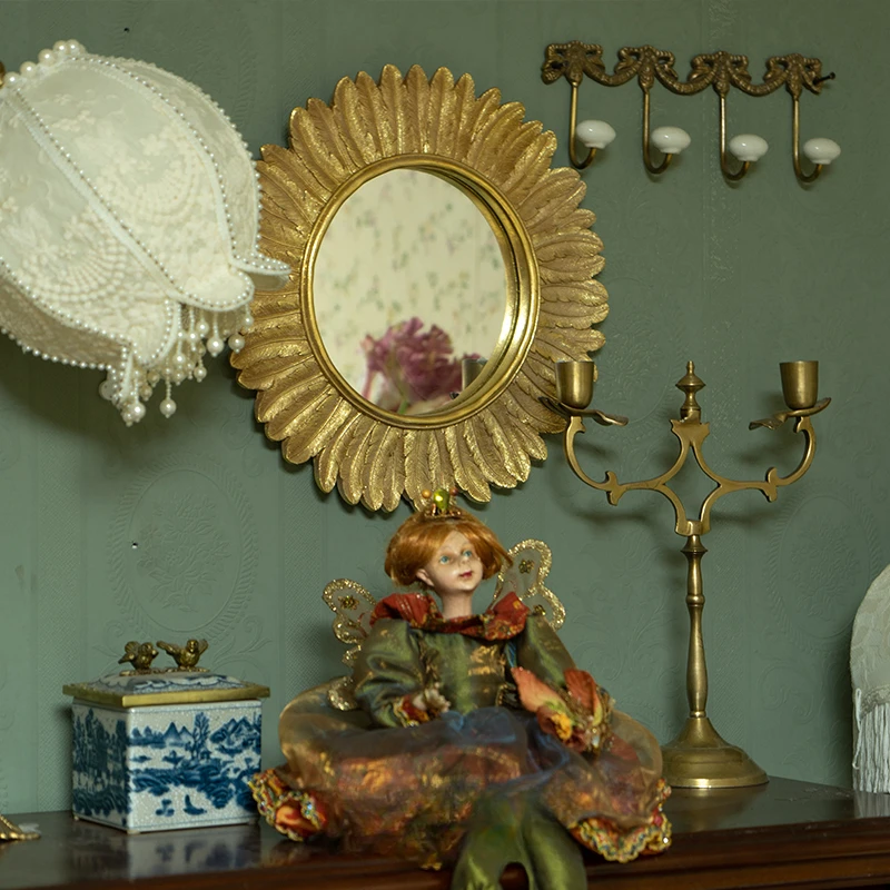 Retro Makeup Decorative Mirrors Nordic Macrame Handicraft Round Hanging Mirror Princess Small Miroir Mural Room Decor YX50JZ