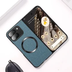 Magnetic Folding Fabric Phone Case with Wireless Charging Compatibility for Pixel 9 Pro Fold (Cyan)