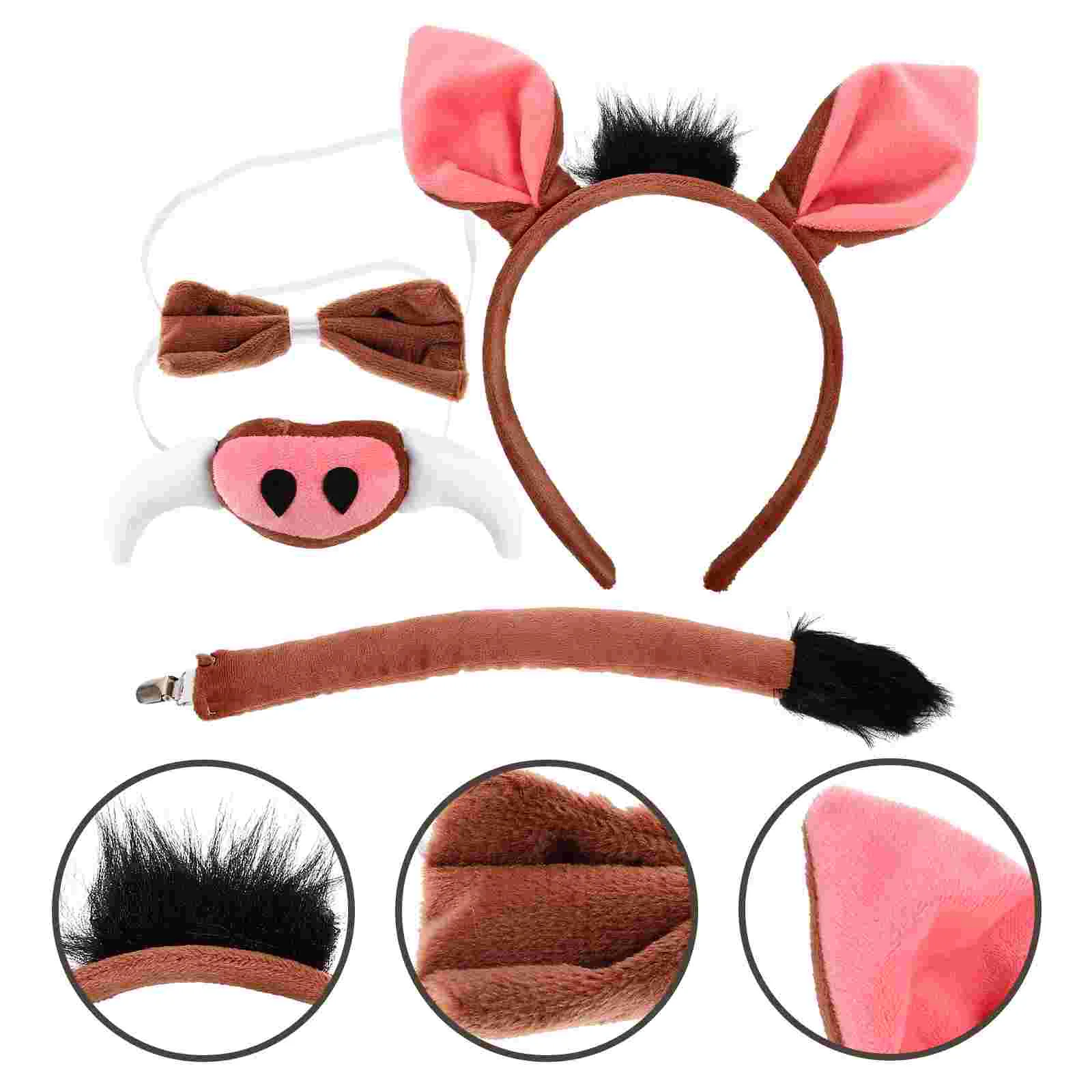 

Cosplay Warthog Headband Costume Pig Ear Headband Animal Tail Fake Nose Bowtie universal Party Stage Performance Prop Child
