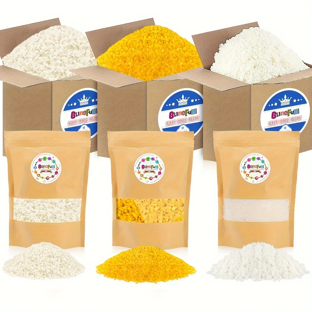 BlingFun 1LB/2LB Natural Soy & Yellow Beeswax & White Beeswax Soft Granules-Ideal for Scented Candles/Wax Products