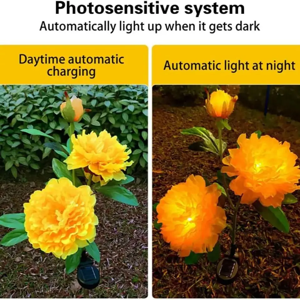 Solar Peony Flower Lights Home Decoration Landscape Lamp Waterproof Outdoor for Yard Garden Porch Lawn Backyard Decor Lighting 3