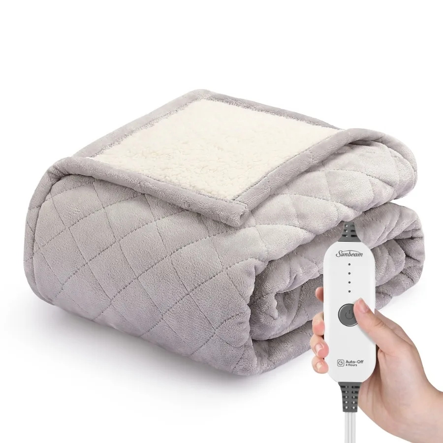 Dove Grey Quilted Velvet Electric Heated Throw