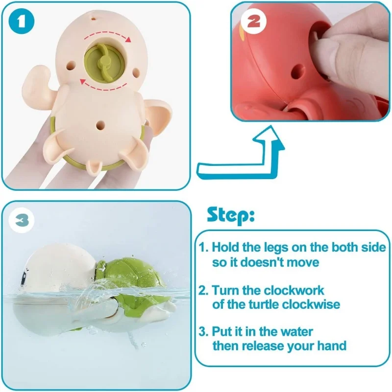1/3PCS Baby Bath Toy Water Chain Clockwork Bathing Cute Swimming Turtle Toy Toddler Pool Beach Classic Toy For Kid Water Playing 2