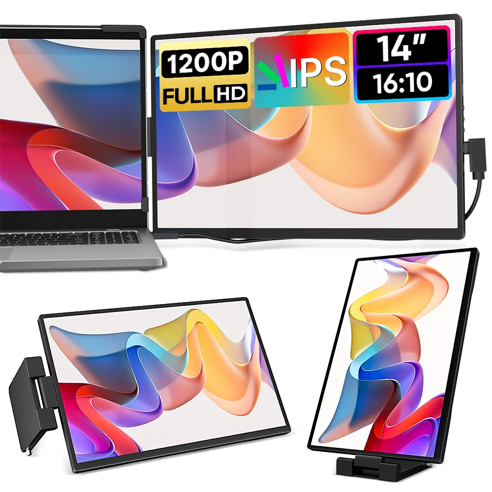 מסכי ניידים Dopesplay בגודל 14.1 אינץ' 1200P FHD IPS עם מסך מורחב יחיד כפול ושני לטלפון, מחשב נייד ומחשב Mac בגודל 13.3-17 אינץ'