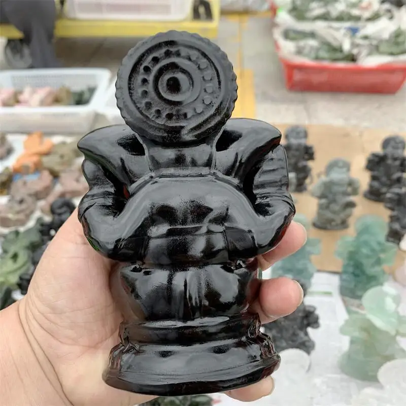 Natural Black Obsidian Elephant Quartz Crystal Carved Gemstones Ganesha Healing Reiki Home Decoration 1pcs 5