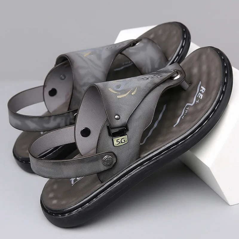 Summer Men's Leather Sandals Breathable Soft Sole Casual Trendy Beach Shoes leather sandals