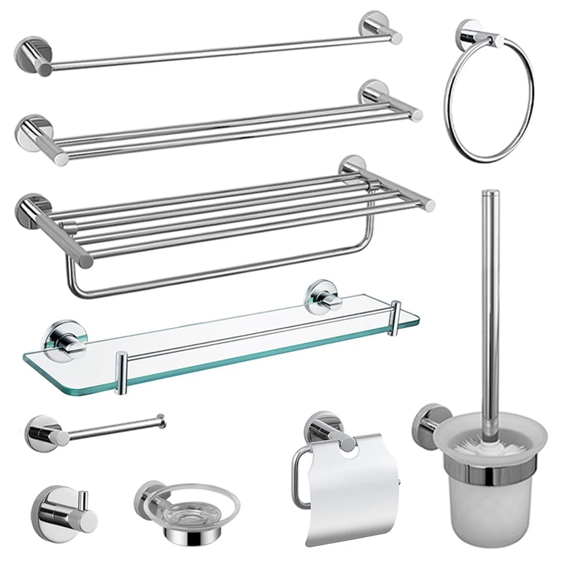 Mirror Chrome Bathroom Hardware 304 Stainless Steel Towel Rack Toilet Paper Holder Soap Holder Towel Bar Toilet Accessories