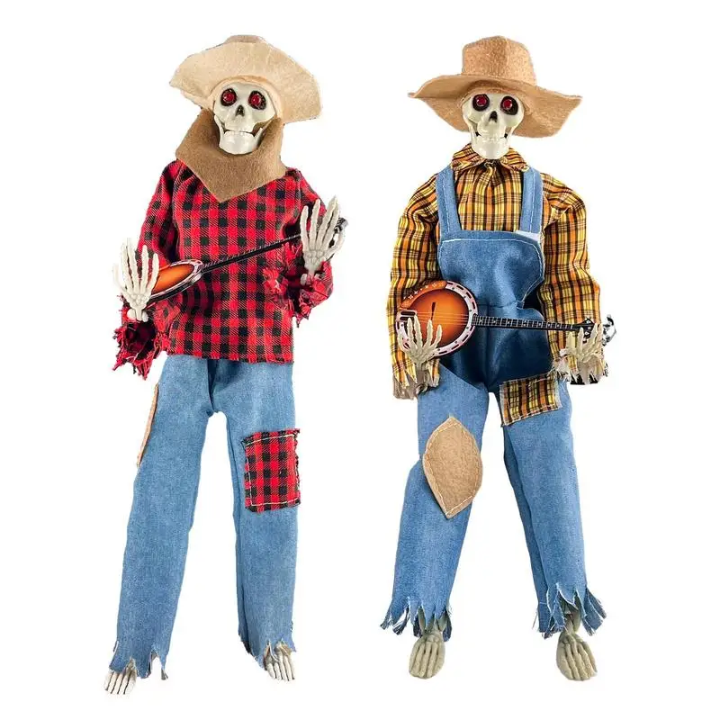 

Halloween Banjo Skeletons Decors Glowing Animated Rock Singer Look Skeleton Figurines Singing Party Decorative Statue Ornaments