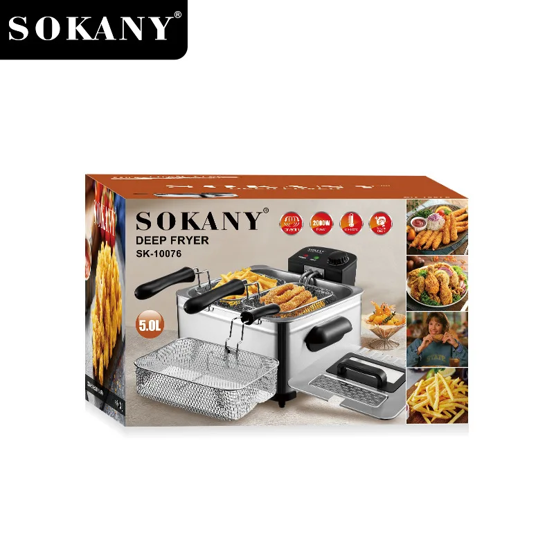 Houselin Electric Deep Fryer with Lid 5 Liters Capacity, Temperature Control,View Window,Three Frying Baskets,2000W 6