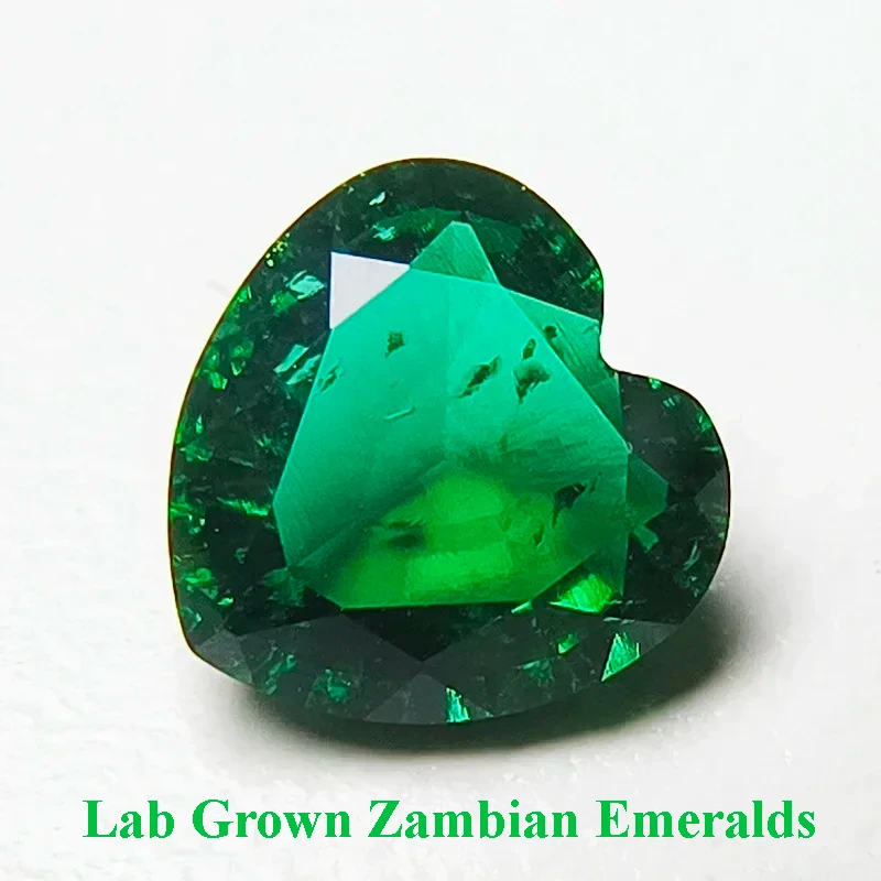 Lab Grown Zambian Emeralds Hydrothermal Hand Cutting Heart Shape with Cracks Inclusions Inside Selectable AGL Certificate loose gemstones
