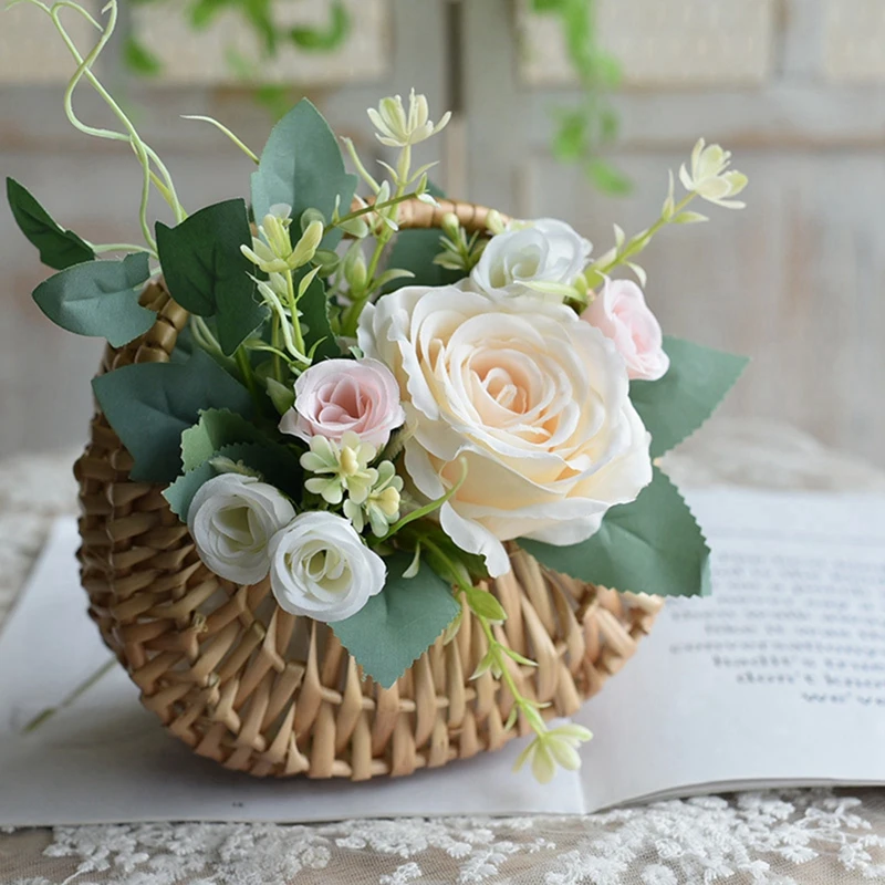 1PC Charming Handmade Willow Rattan Flower Basket Versatile Half Moon Storage Basket With Handle For Wedding Home Decor 3