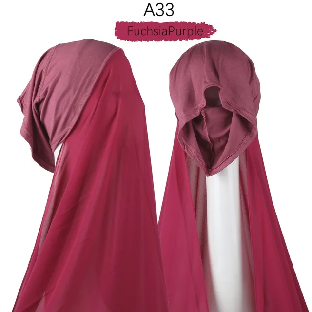 Muslim Women Heavy Chiffon Hijab Scarf With Bonnet  Instant Chiffon Hijabs Scarves With Caps Pinless Underscarf Headscarf A33