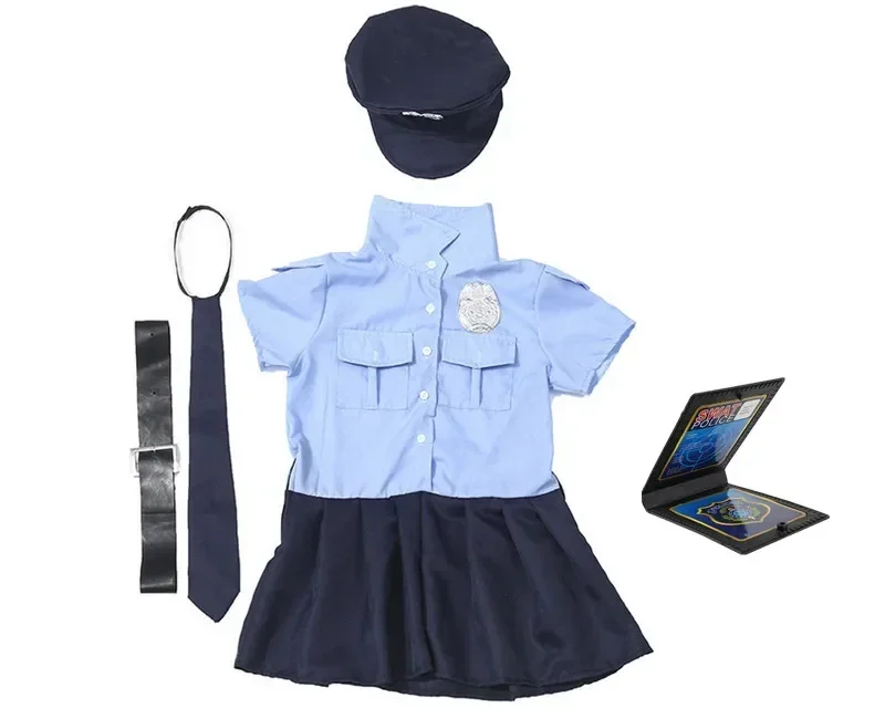 Police Officer Costume for Girls Role Play Dress with Baton Walkie Talkie Whistle Toy Realistic Law Enforcement Uniform Cosplay