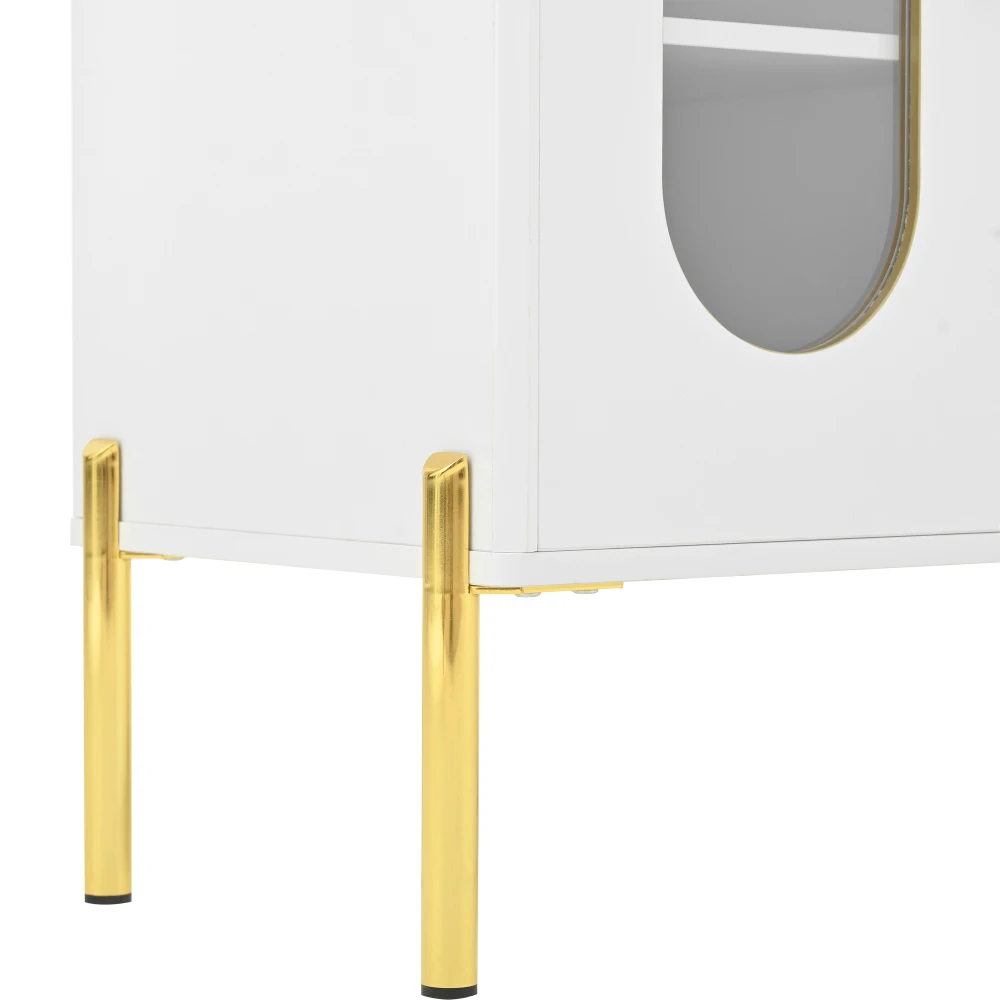 PINGGO Modernes Sideboard mit Glasfronten, Weinregal, Verstellbaren Füßen und Stauraum für Esszimmer und Wohnzimmer – Detail 23