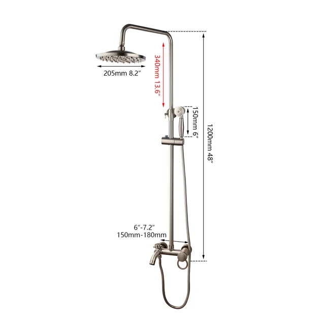 Kemaidi ก๊อกน้ำห้องน้ำแปรงนิกเกิลผสมอ่างอาบน้ำ, ชุดฝักบัวผสมอ่างอาบน้ำติดผนังก๊อกน้ำร้อนน้ำเย็น 2