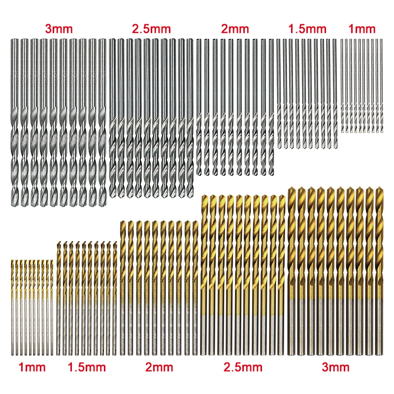 100pc 1-3mm Twist Drill Hand Electric Drill DIY Woodwork Titanium Plated Natural Color Bit Tool Accessories Set Drill Bit Set