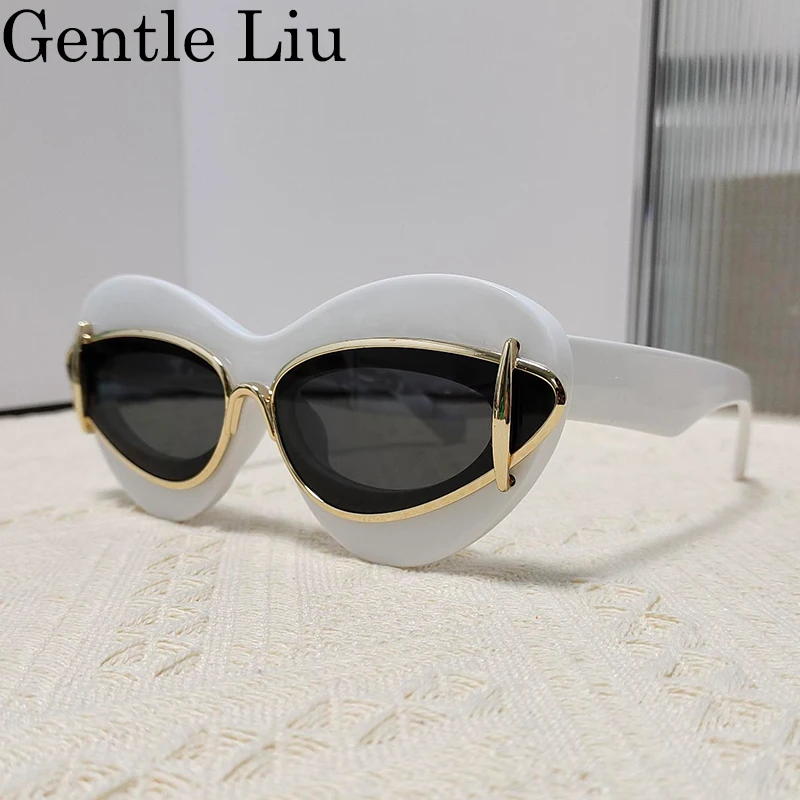 Lunettes de soleil œil de chat pour hommes et femmes, lunettes de soleil rétro à double monture, nuances UV400, marque de créateur de luxe, vintage, punk, Y2k, 2024