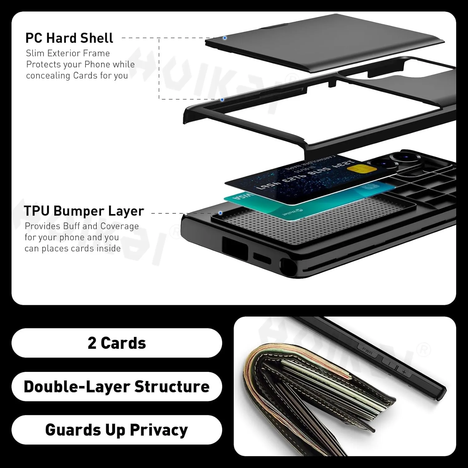 Slim Wallet Card Holder Case with Slide Slot and Heavy Duty Protection