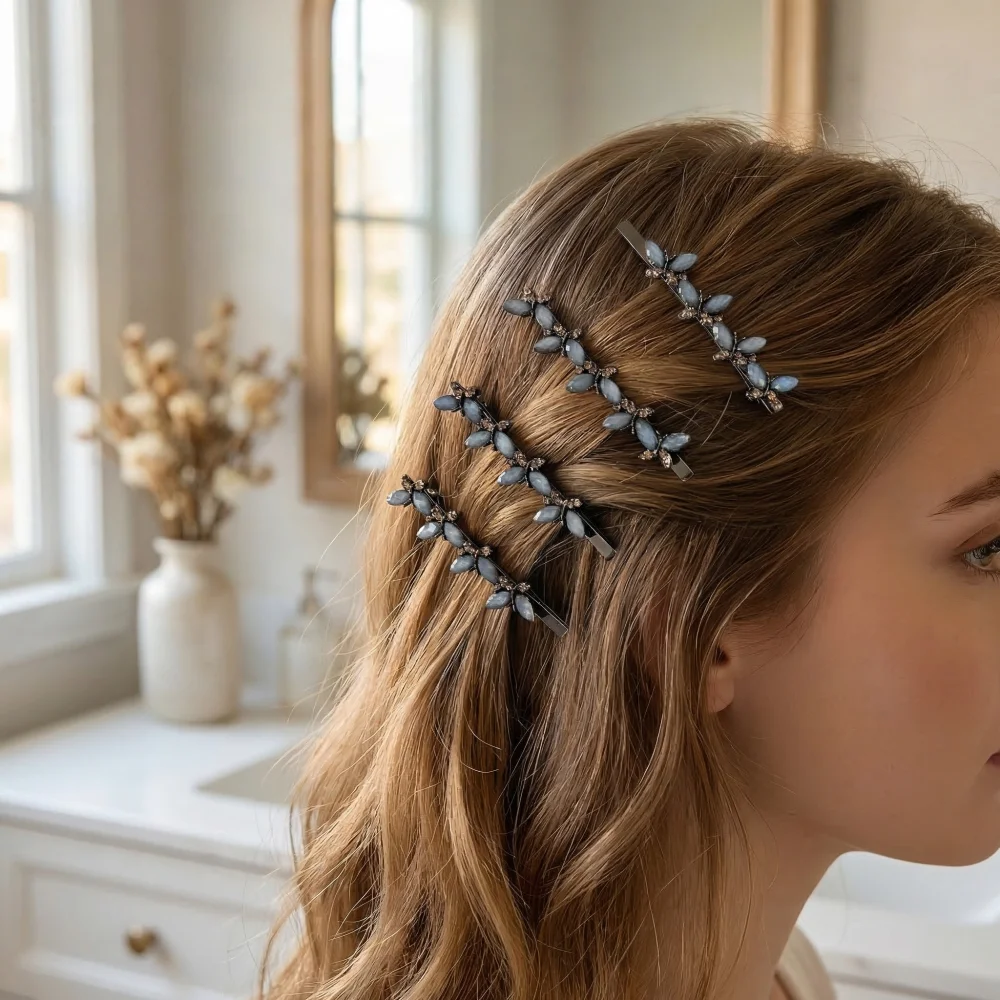 2 Stück/Set Vintage Kristall-Haarspangen für Frauen, Elegante Seitliche Haarklammern, Retro-Haaraccessoires für den Täglichen Gebrauch – Detail 7
