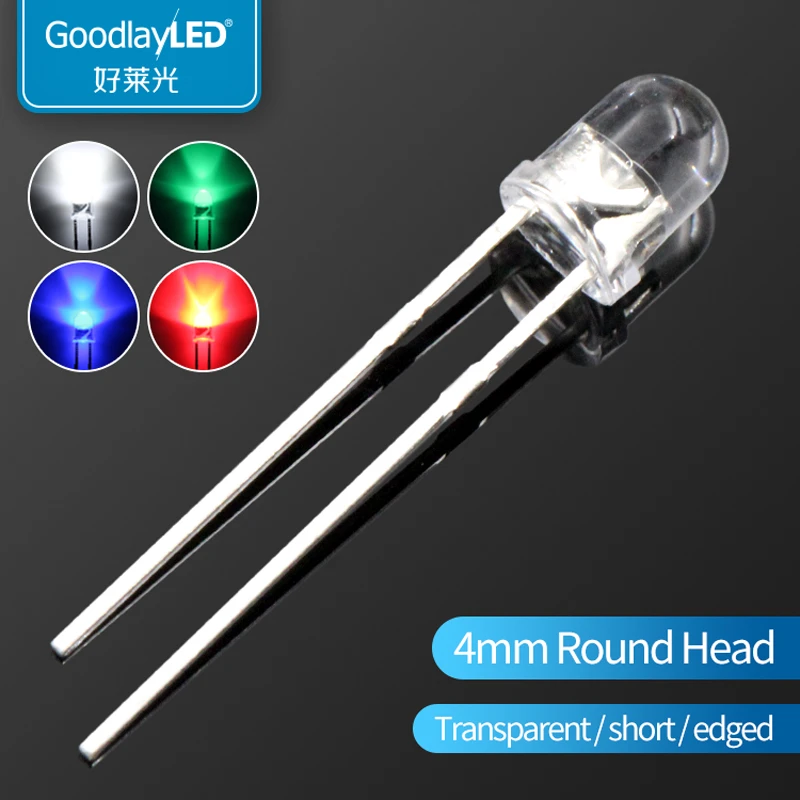 1000pcs Led Lightemitting Diode F4 / 4mm Round Head Short Leg Edge
