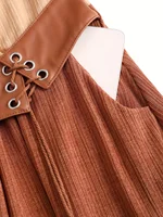 European and American fashion plus-size women's dress with patchwork, tie, hemp rope, tassel pockets, ruffled hem and ribbed - Image 5