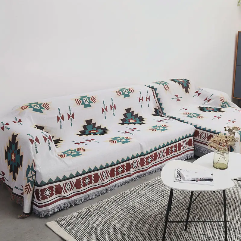 Manta azteca, manta bohemia de gran tamaño con flecos, tapiz geométrico del suroeste, mantas tejidas Vintage, doble Si