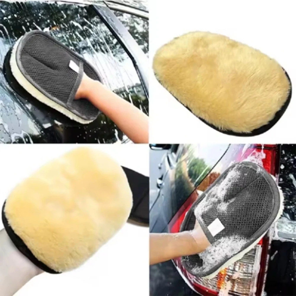 Car washing imitation cashmere gloves thickened plush car wiping gloves waxing polishing car cleaning products#universal